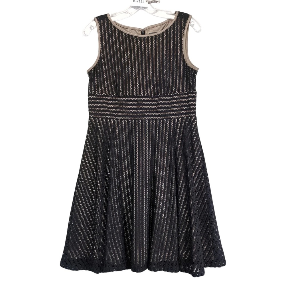 Gabby Skye Black Lace Fit & Flare Mini Dress Sz 10P Taupe Satin Lined Whimsigoth